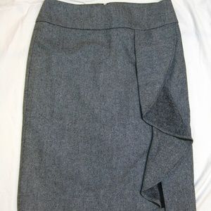 Talbots Gray Herringbone Ruffle Wool Pencil Skirt